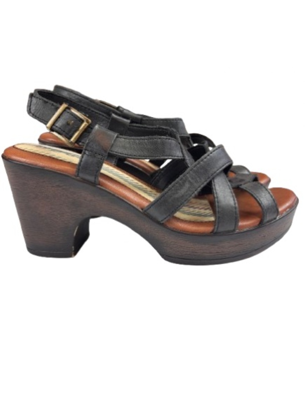 BOC Leather Platform Sandals Womens 6 Black Strappy Clog Boho Comfort - Picture 2 of 13